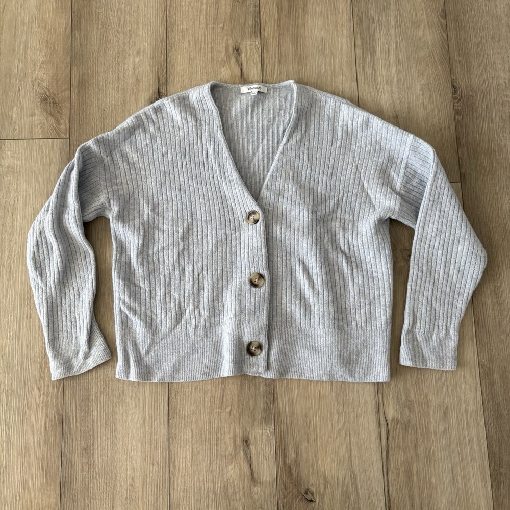 Madewell Cameron Ribbed Cardigan Sweater in Coziest Yarn‎ Small Light Blue